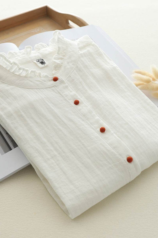 Chemise blanche à manches longues en fil de coton double épaisseur - Droxev