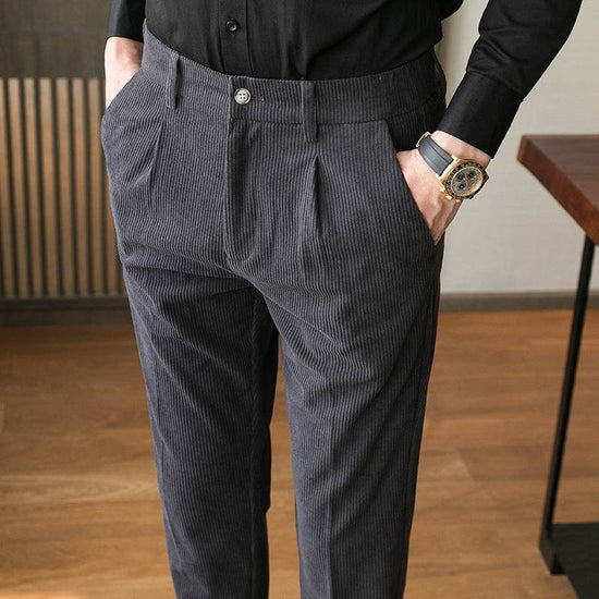 Pantalon décontracté pour homme en velours côtelé coupe slim - Droxev