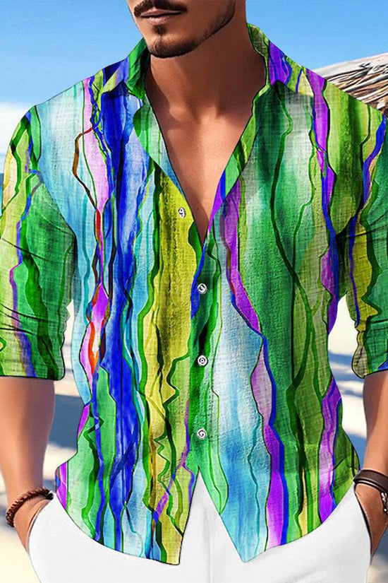 Chemise homme imprimée en lin et bambou de couleur assortie - Droxev