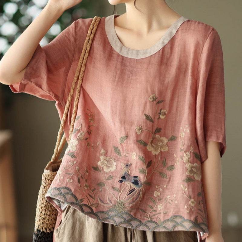 Pull à col rond coloré avec haut brodé Art rétro - Droxev