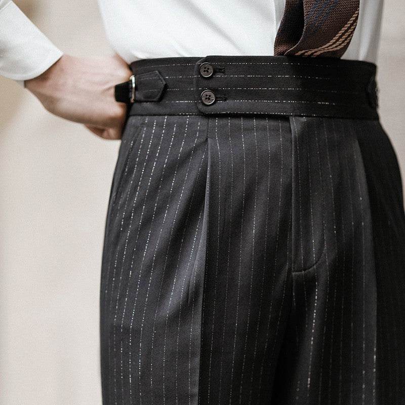 Pantalon décontracté taille haute à rayures droites pour homme, sans repassage - Droxev