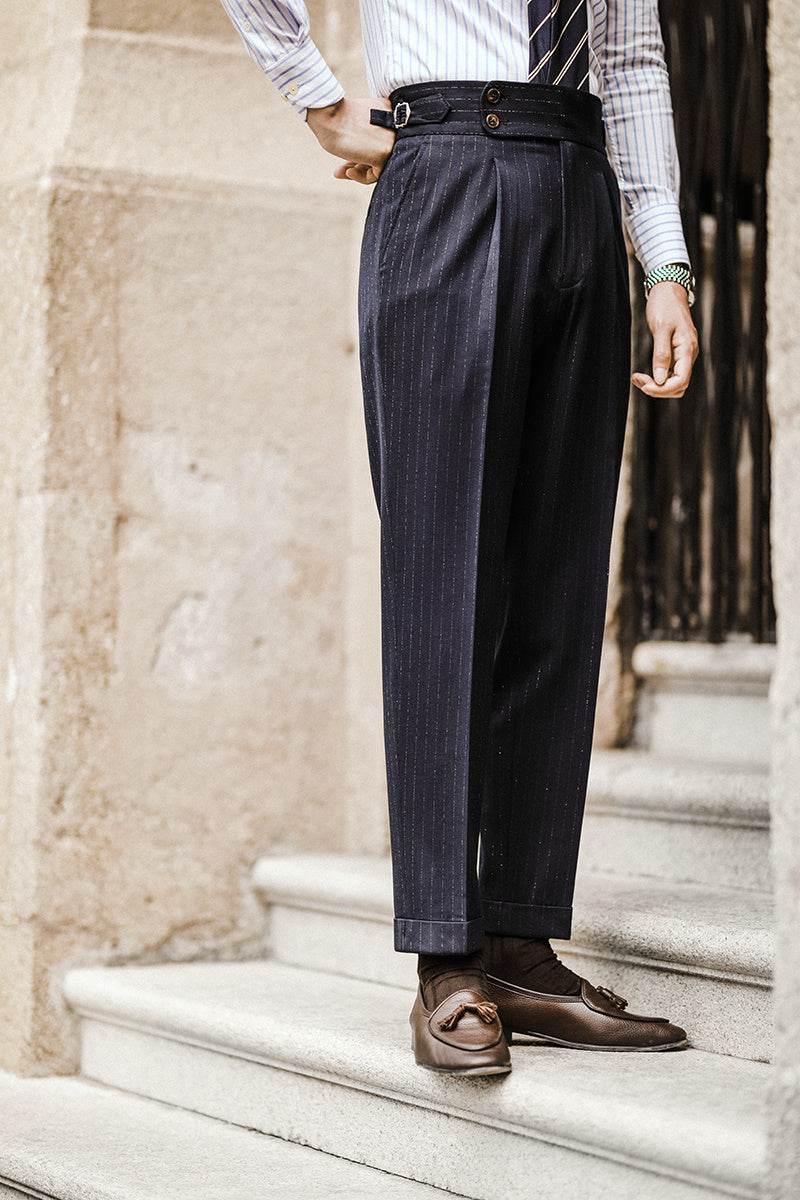 Pantalon décontracté taille haute à rayures droites pour homme, sans repassage - Droxev
