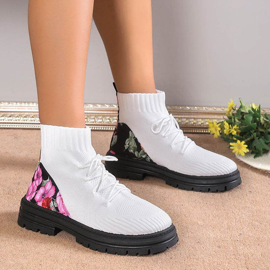 Chaussures en maille respirantes et élastiques pour femmes, bottines montantes pour l'automne et l'hiver - Droxev