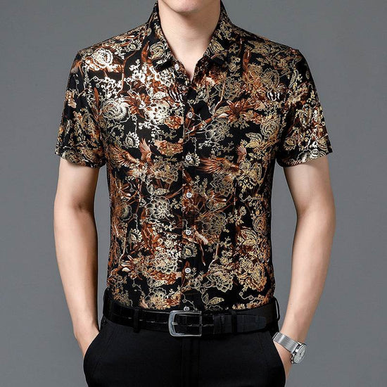 Chemise d'été imprimée à manches courtes pour homme d'âge moyen, en soie glacée extensible, pour loisirs - Droxev