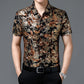 Chemise d'été imprimée à manches courtes pour homme d'âge moyen, en soie glacée extensible, pour loisirs