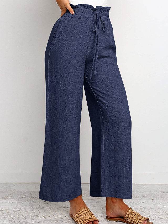 Pantalon large Pantalon court de couleur unie - Droxev