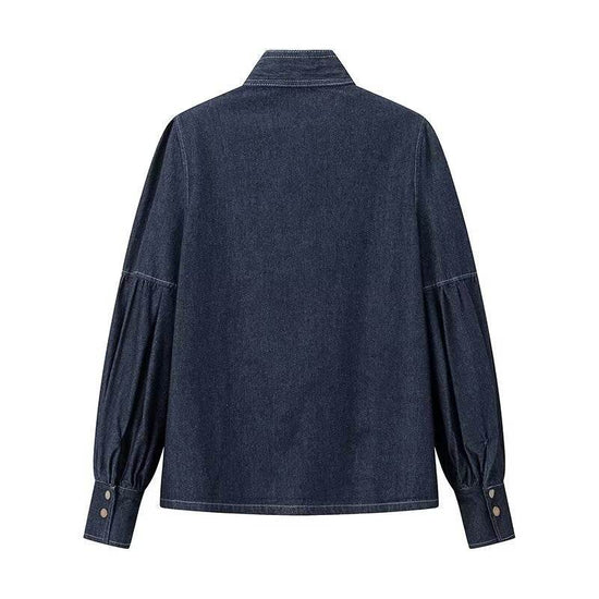 Chemise en jean décontractée à lacets et nœud bleu foncé - Droxev