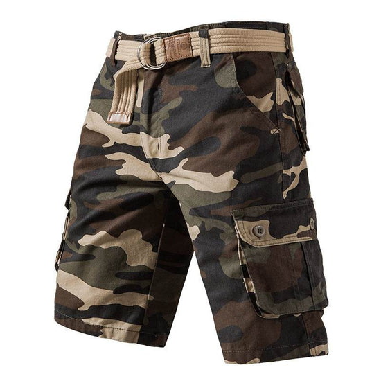 Salopette d'été en pur coton délavé, short camouflage pour homme - Droxev