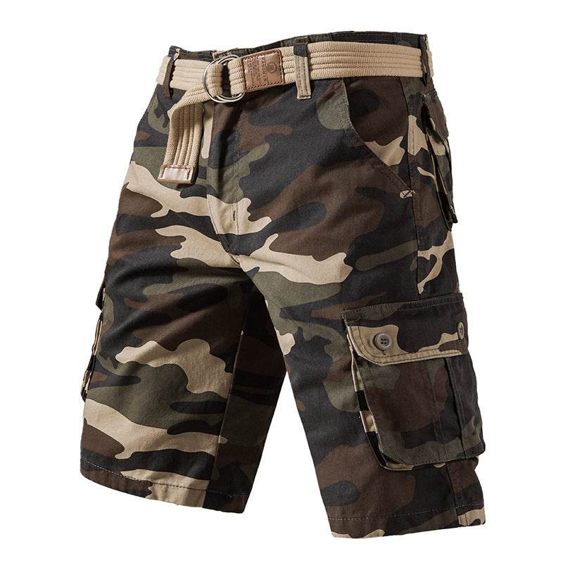 Salopette d'été en pur coton délavé, short camouflage pour homme - Droxev