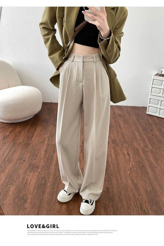 Pantalon de costume décontracté taille haute à jambe droite - Droxev