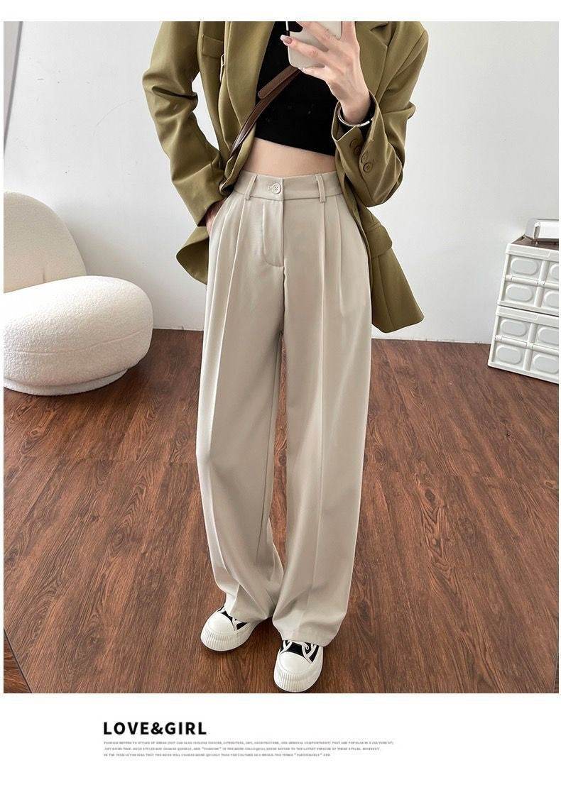 Pantalon de costume décontracté taille haute à jambe droite - Droxev