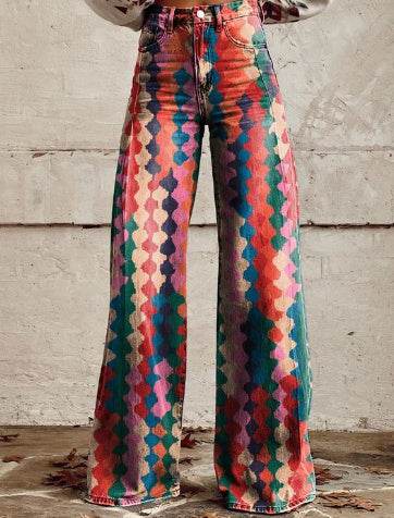 Pantalon large en faux denim fin - Droxev