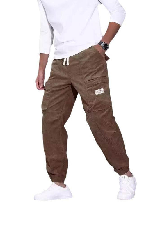 Salopette en velours côtelé pour homme, pantalon ample décontracté à nouer à la cheville, multi-poches - Droxev