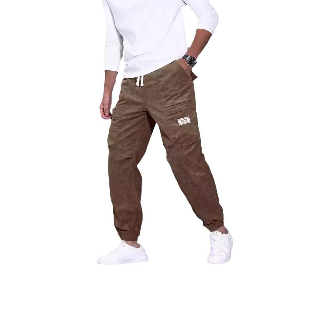 Salopette en velours côtelé pour homme, pantalon ample décontracté à nouer à la cheville, multi-poches - Droxev