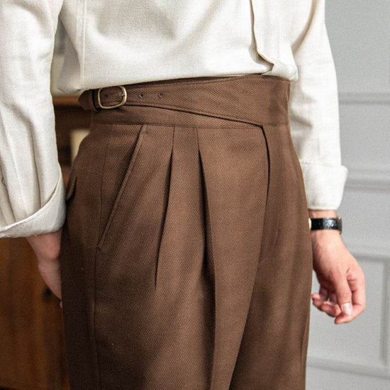 Pantalon de costume décontracté taille haute pour homme, coupe droite, style britannique - Droxev