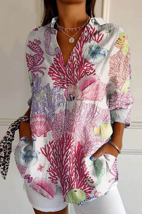 Chemise à manches longues pour femme, tendance estivale, imprimé 3D à motif floral - Droxev