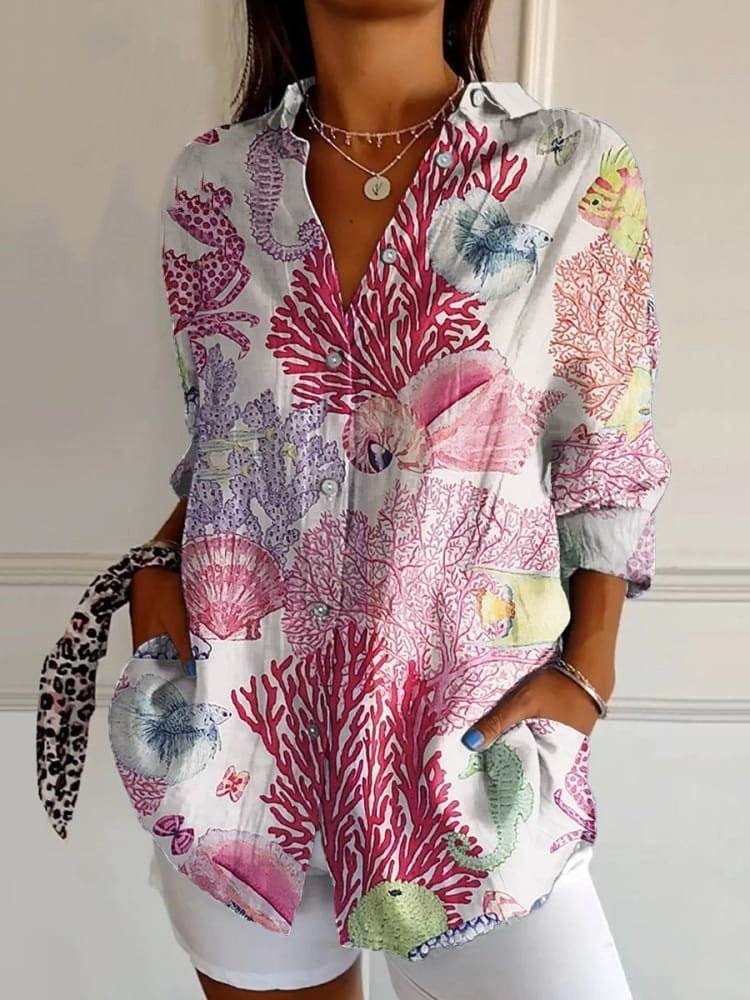 Chemise à manches longues pour femme, tendance estivale, imprimé 3D à motif floral - Droxev