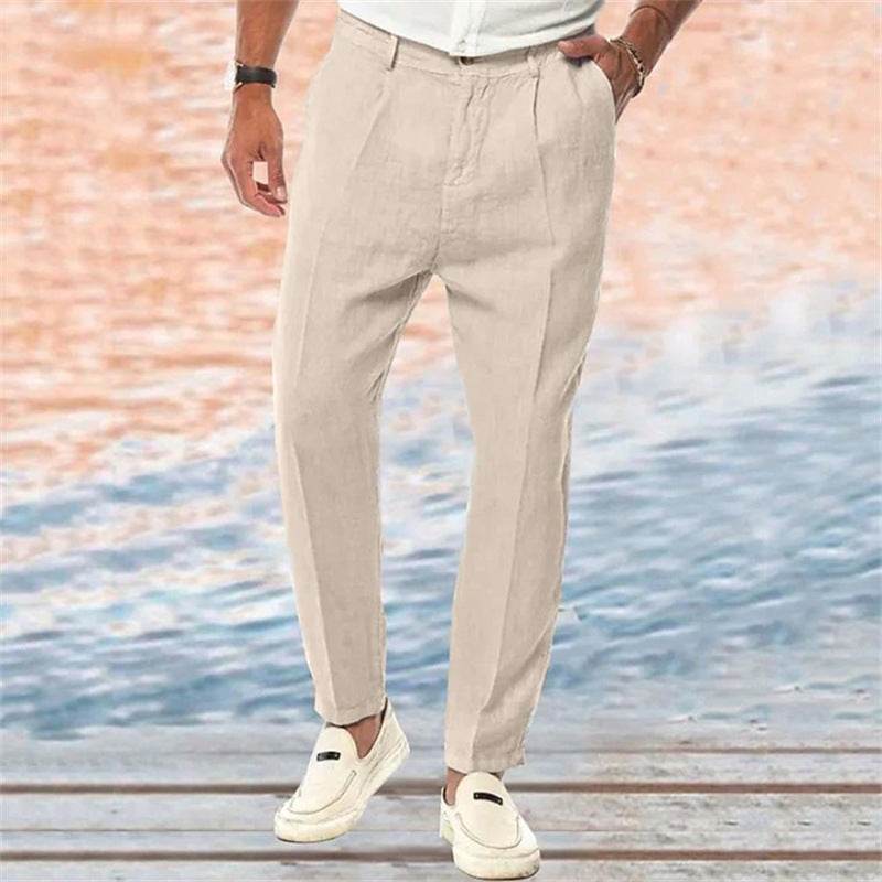 Pantalon en lin droit, couleur pure, confort, loisirs en plein air - Droxev