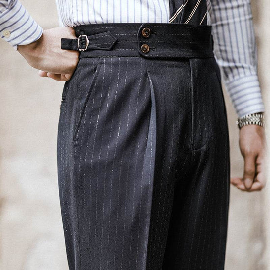 Pantalon décontracté taille haute à rayures droites pour homme, sans repassage - Droxev