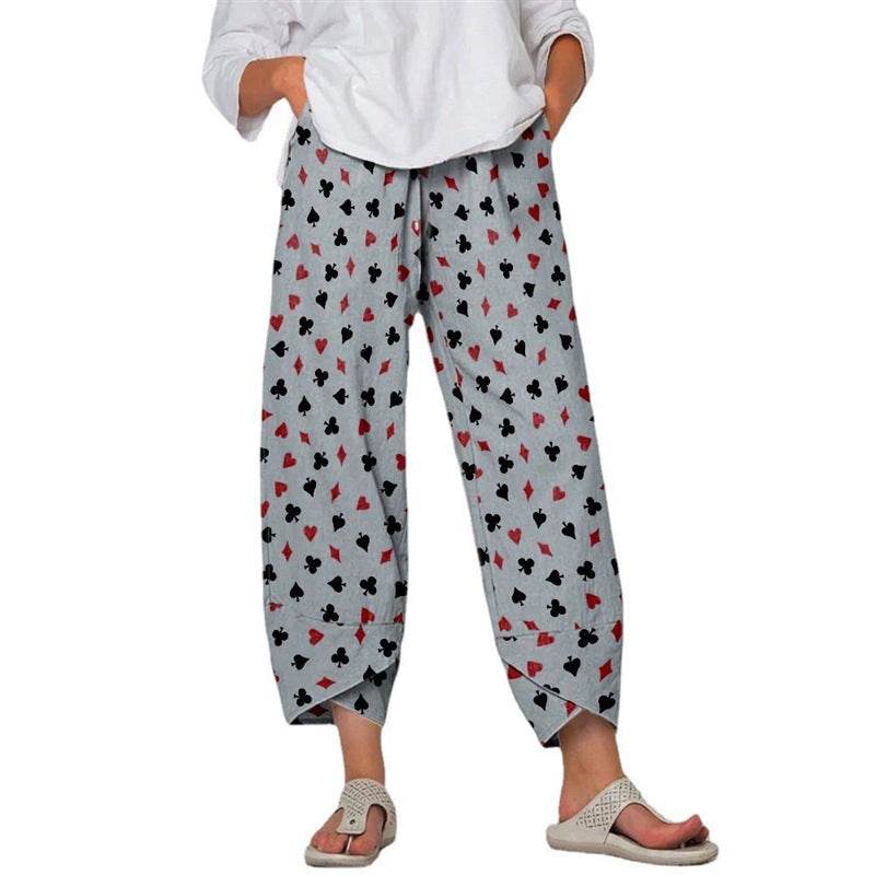 Pantalon gris taille haute à coutures imprimées, pantalon court ample - Droxev
