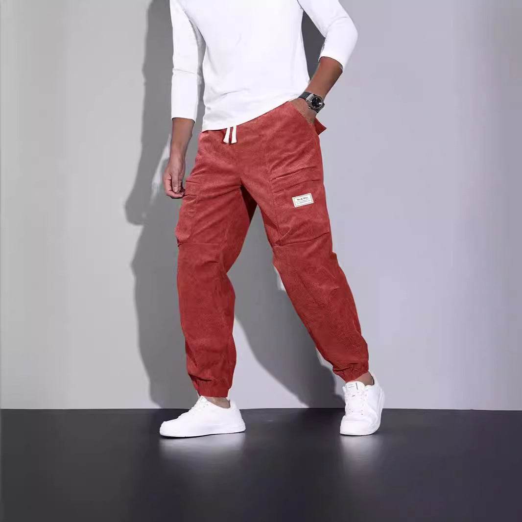 Salopette en velours côtelé pour homme, pantalon ample décontracté à nouer à la cheville, multi-poches - Droxev