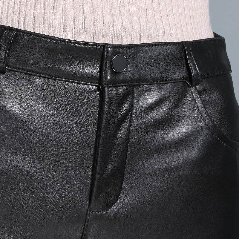 Pantalon crayon slim en cuir véritable et peau de mouton - Droxev