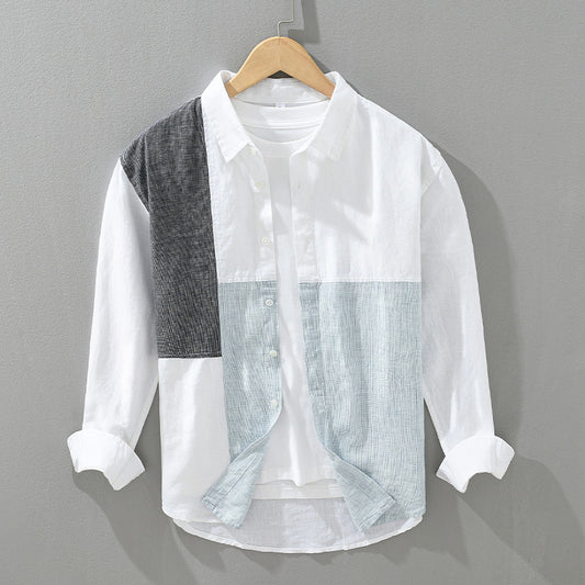 Chemise à manches longues avec coutures contrastées pour homme
