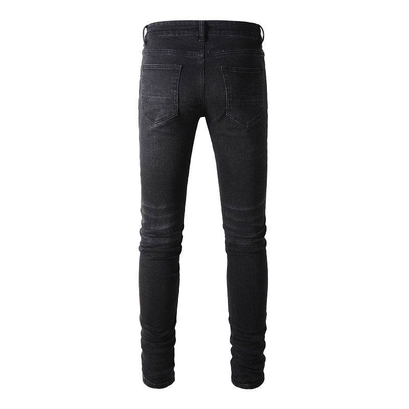 Jean slim noir élastique teinté gris blanc pour homme - Droxev