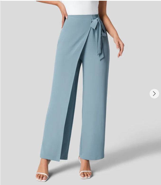 Pantalon large taille haute pour femme avec fermeture éclair invisible sur le côté - Droxev