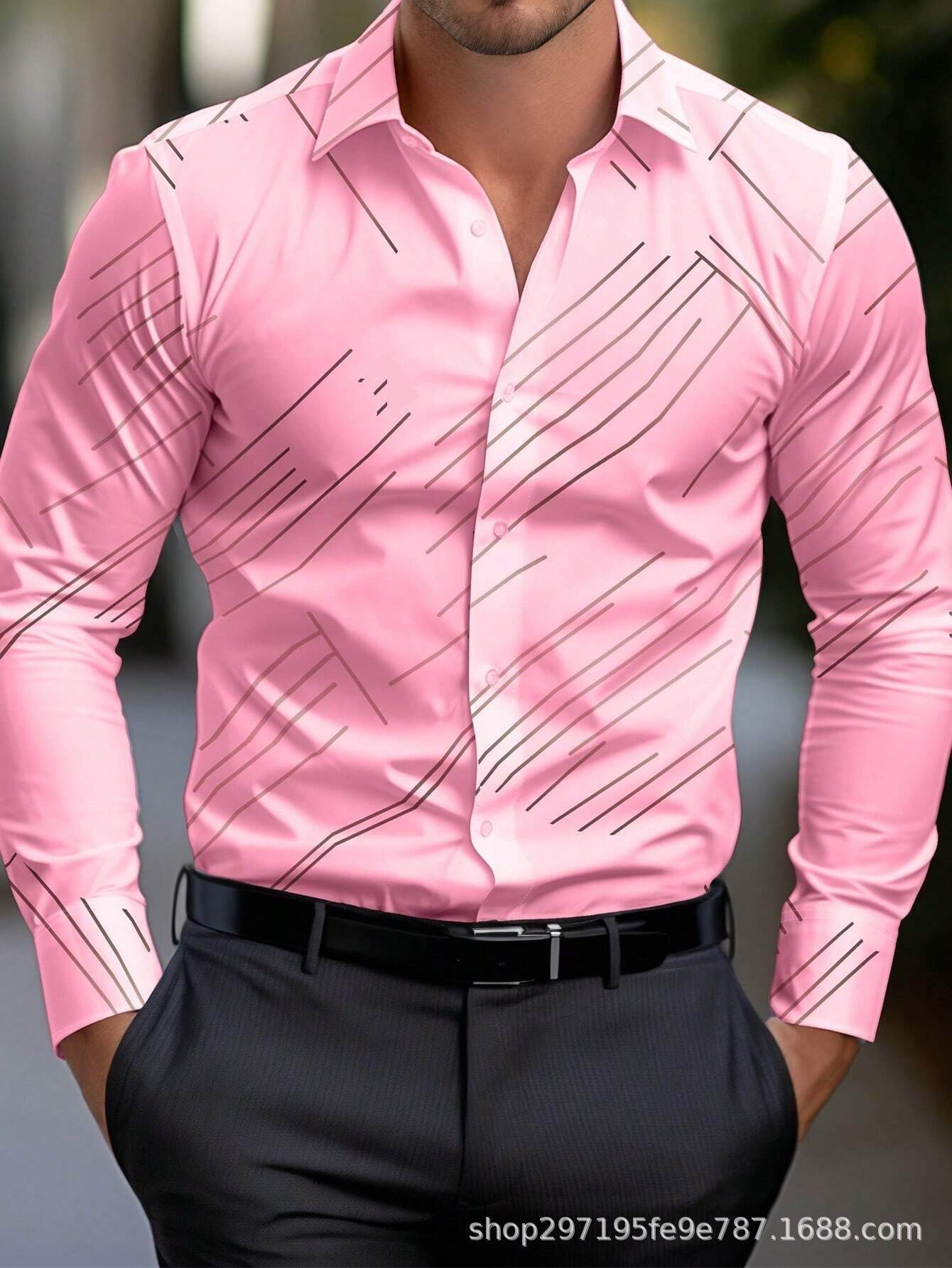 Chemise à Rayures Obliques pour Homme – Grande Taille Décontractée - Droxev