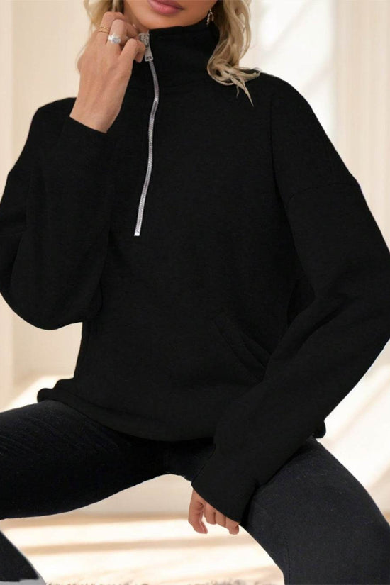 Sweat à capuche à col montant et demi-zip - Droxev