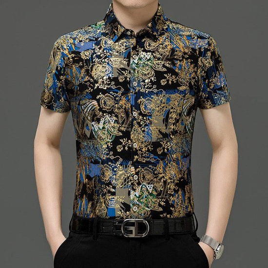 Chemise d'été imprimée à manches courtes pour homme d'âge moyen, en soie glacée extensible, pour loisirs - Droxev