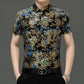 Chemise d'été imprimée à manches courtes pour homme d'âge moyen, en soie glacée extensible, pour loisirs