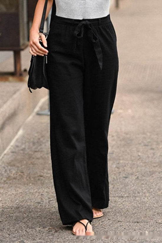 Pantalon décontracté en lin de couleur unie - Droxev