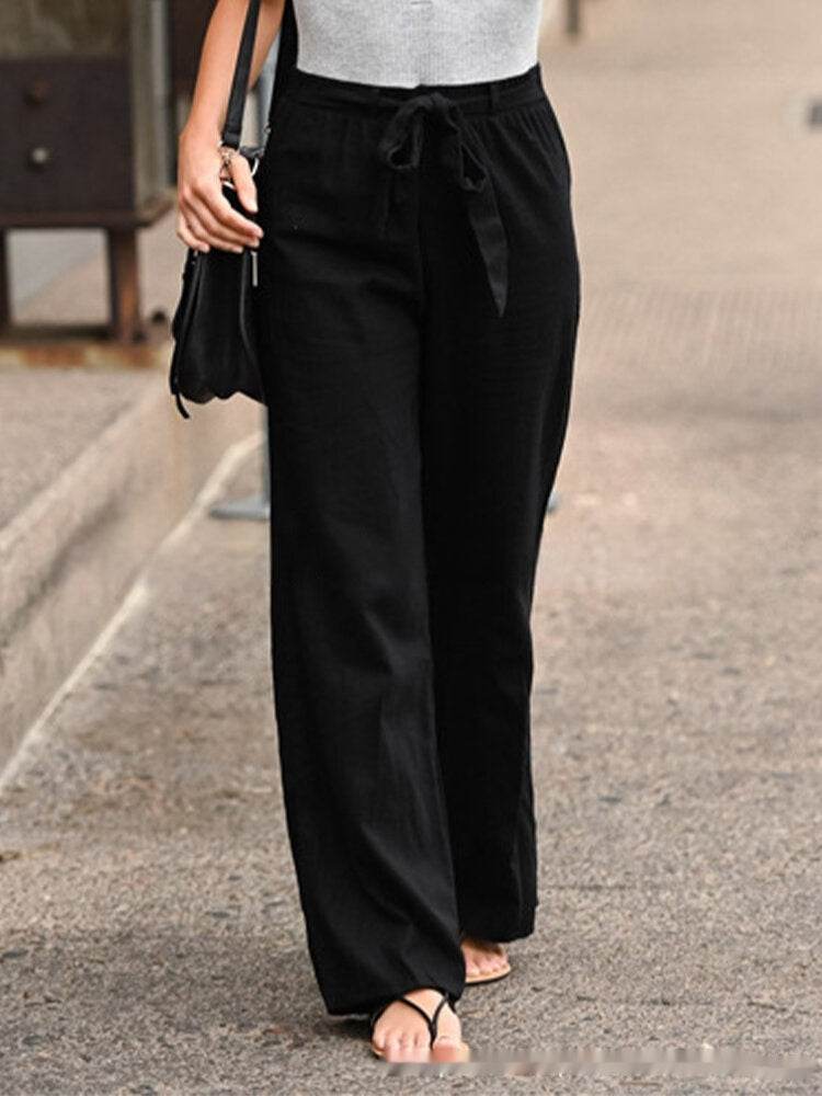 Pantalon décontracté en lin de couleur unie - Droxev