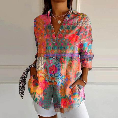 Chemise à manches longues pour femme, tendance estivale, imprimé 3D à motif floral - Droxev