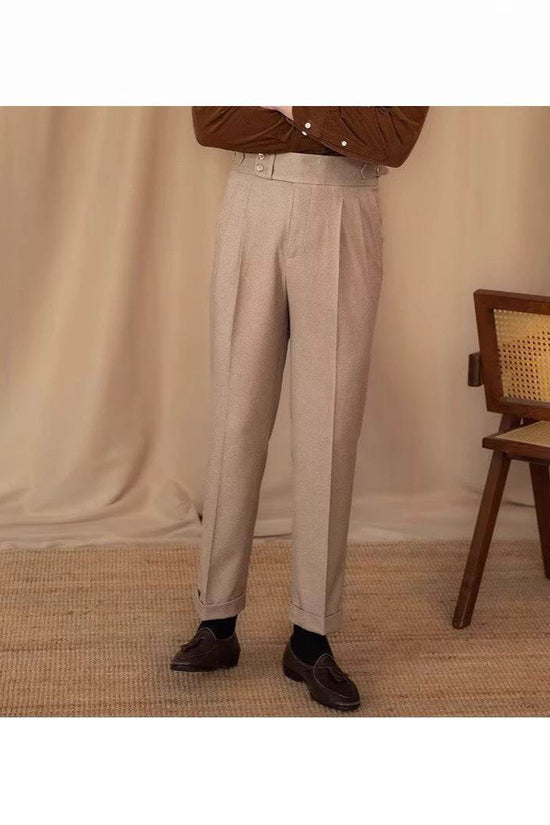 Pantalon de costume décontracté taille haute à boucle réglable pour homme - Droxev