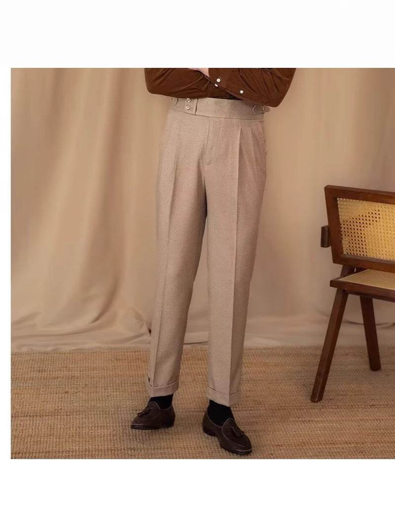 Pantalon de costume décontracté taille haute à boucle réglable pour homme - Droxev