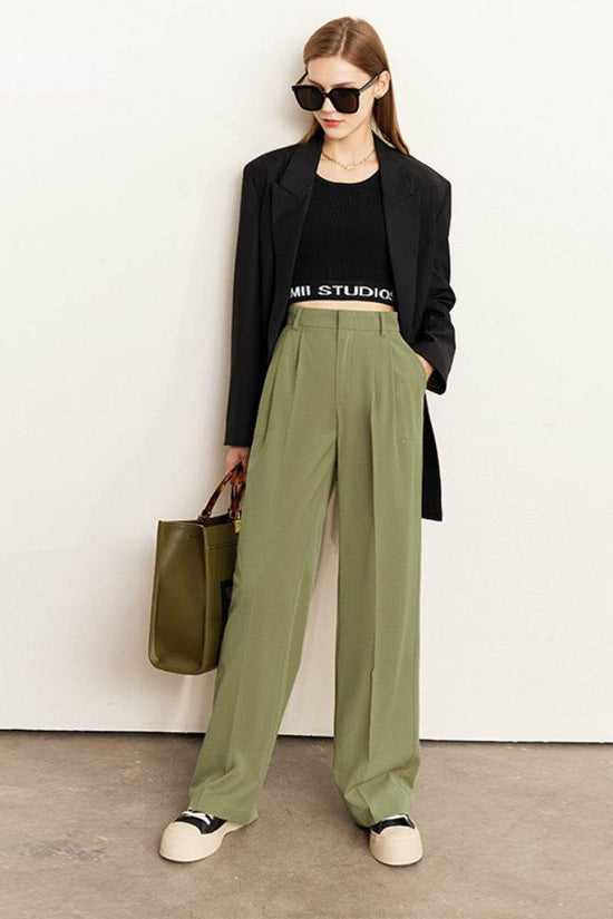 Pantalon de costume taille haute, pantalon décontracté drapé à jambes larges - Droxev