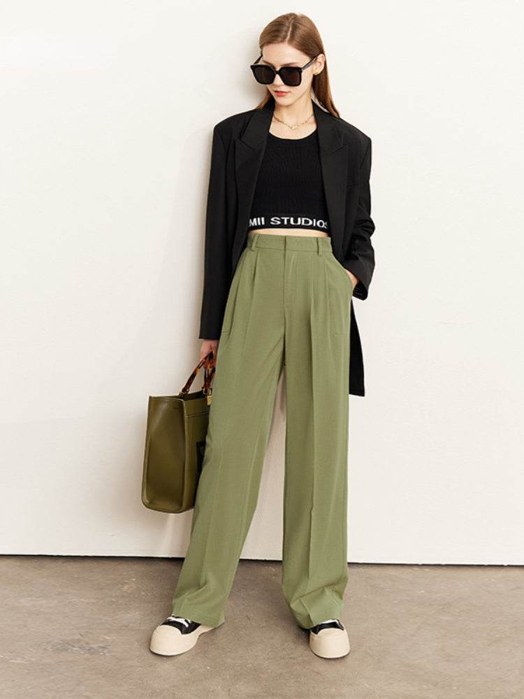 Pantalon de costume taille haute, pantalon décontracté drapé à jambes larges - Droxev
