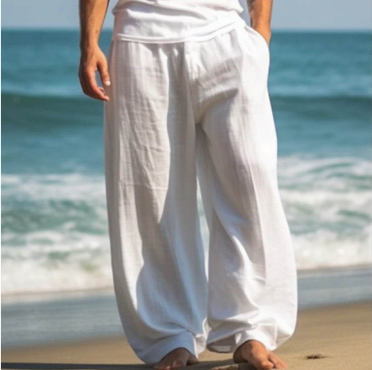 Pantalon décontracté d'extérieur pour la plage, couleur unie, coupe droite - Droxev