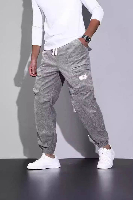 Salopette en velours côtelé pour homme, pantalon ample décontracté à nouer à la cheville, multi-poches - Droxev