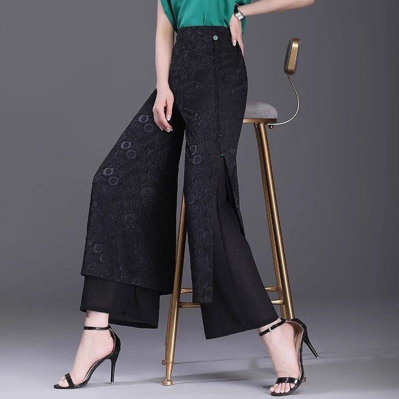 Pantalon fendu fin taille haute ample - Droxev