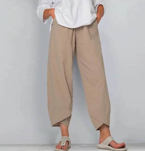 Pantalon large ample décontracté en coton et lin - Droxev