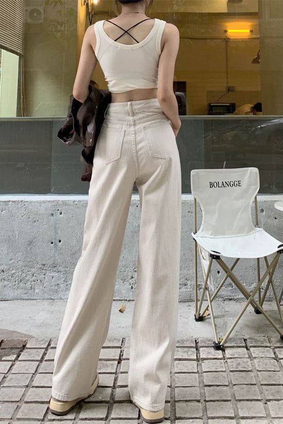 Pantalon en jean blanc coupe droite - Droxev