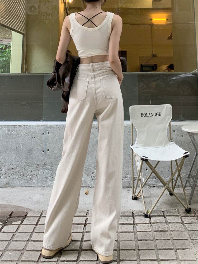Pantalon en jean blanc coupe droite - Droxev