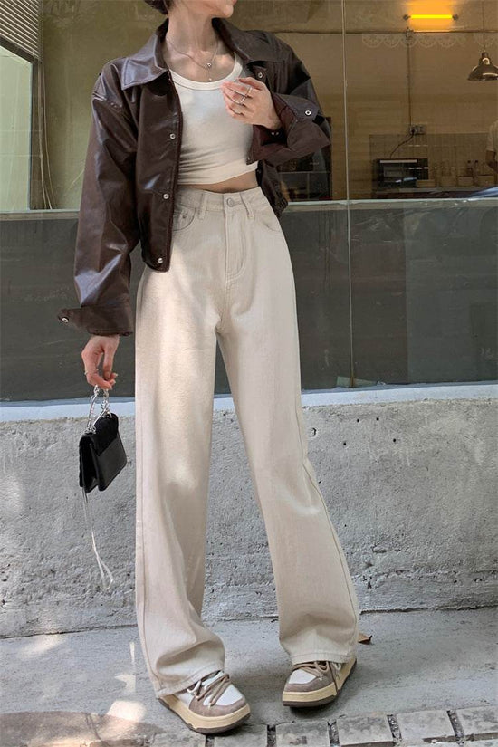 Pantalon en jean blanc coupe droite - Droxev
