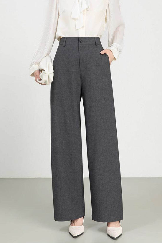 Costume taille haute en coton et lin, pantalon droit à jambes larges - Droxev