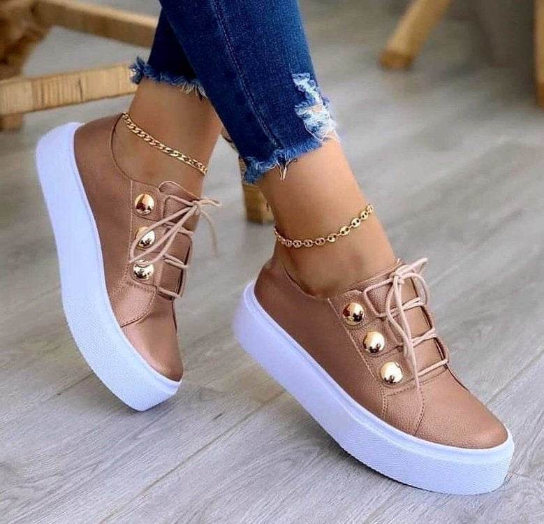 Baskets plates à lacets pour femmes, chaussures décontractées à rivets - Droxev