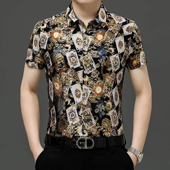 Chemise d'été imprimée à manches courtes pour homme d'âge moyen, en soie glacée extensible, pour loisirs - Droxev
